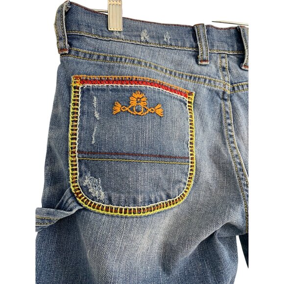 Lucky Legend LR Sister Workman Bermuda Shorts Size 6/28 Denim Embroider RDD10677 - Picture 10 of 11